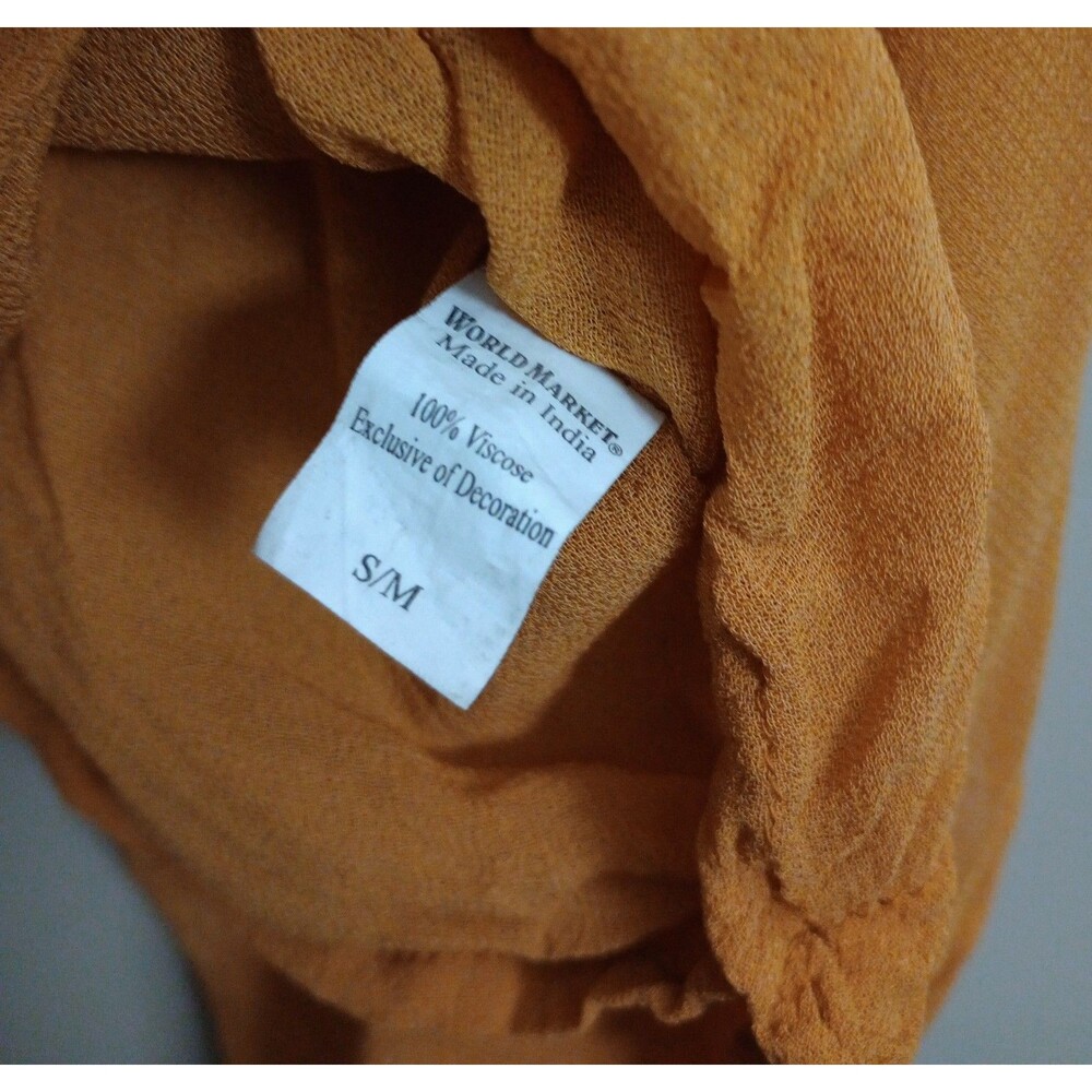 World Market Mustard Color Semi Sheer Embroidered Blouse Size Small/Medium - Picture 8 of 10